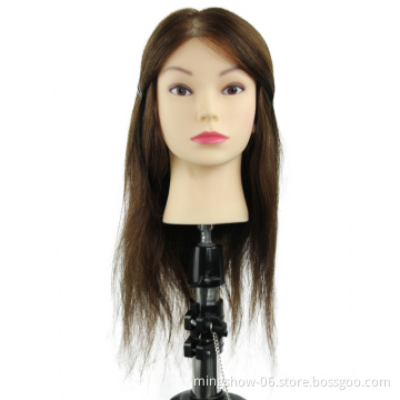 100% Real Human Hair Brown Straight Hair Training Head Hairdressing Practice Training Mannequin